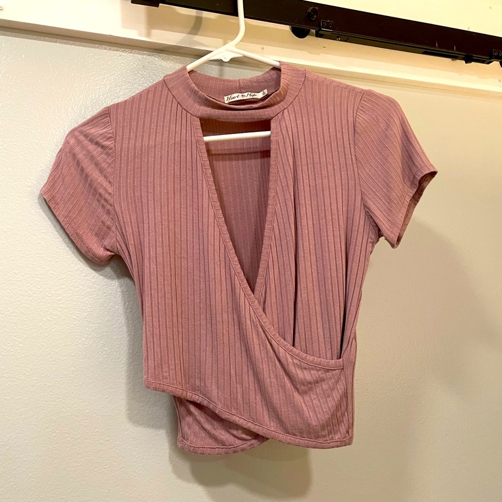 Mauve Faux Wrap Choker Collar Crop Top Sz S